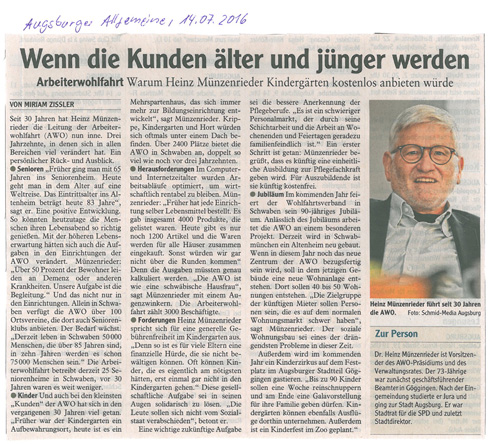 Artikel >>Wenn die Kunden älter und jünger werden<< (Augsburger Allgemeine, 14.07.2016)